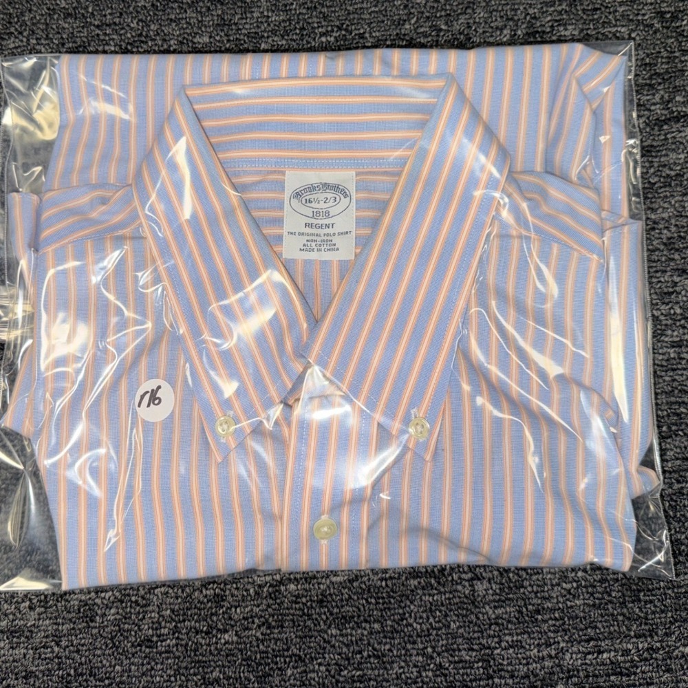 Brooks Brothers 1818 Regent Non-Iron Dress Shirt Blue Stripe 16.5 - Picture 10 of 10
